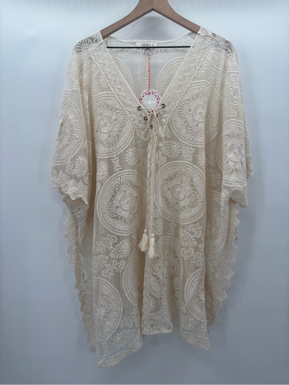 Umgee Ivory Lace-Embroidered Boho Resort Swim Cover-Up Size XL
